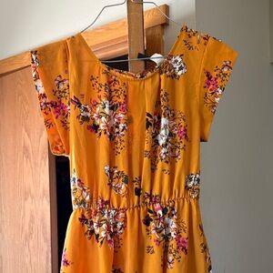 Vanity Floral Midi Dress in Mustard and Pink